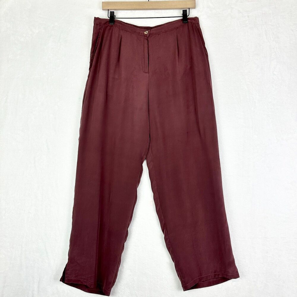 Citron Santa Monica Silk Pants Size Large Stretch Pockets Career Classic